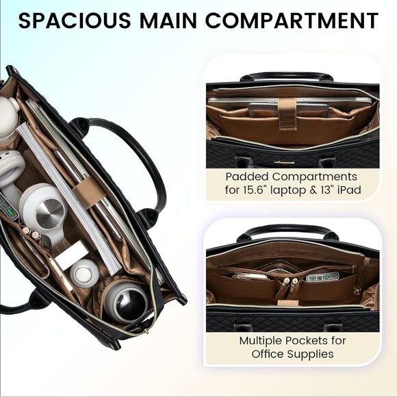 Laptop Bags for Women Work Tote Bag Computer Purse Shoulder Bag Black - Picture 2 of 9